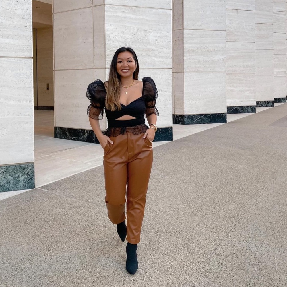 Camel faux leather pants